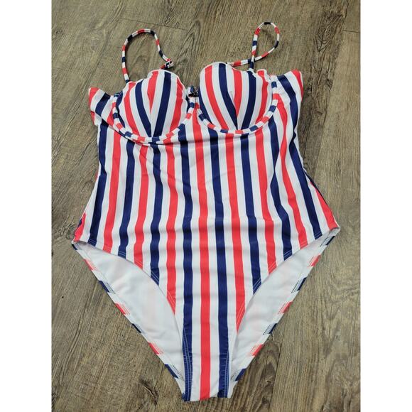 Pink Lily NEW USA Patriotic Red White Blue One Piece Bathing Suit Women's XL - Picture 1 of 2